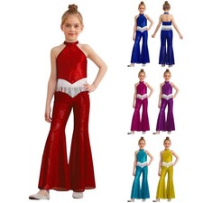 Kids Girls Dance Set Tassels Outfits Crop Top Dancewear Stage Jazz Sleeveless