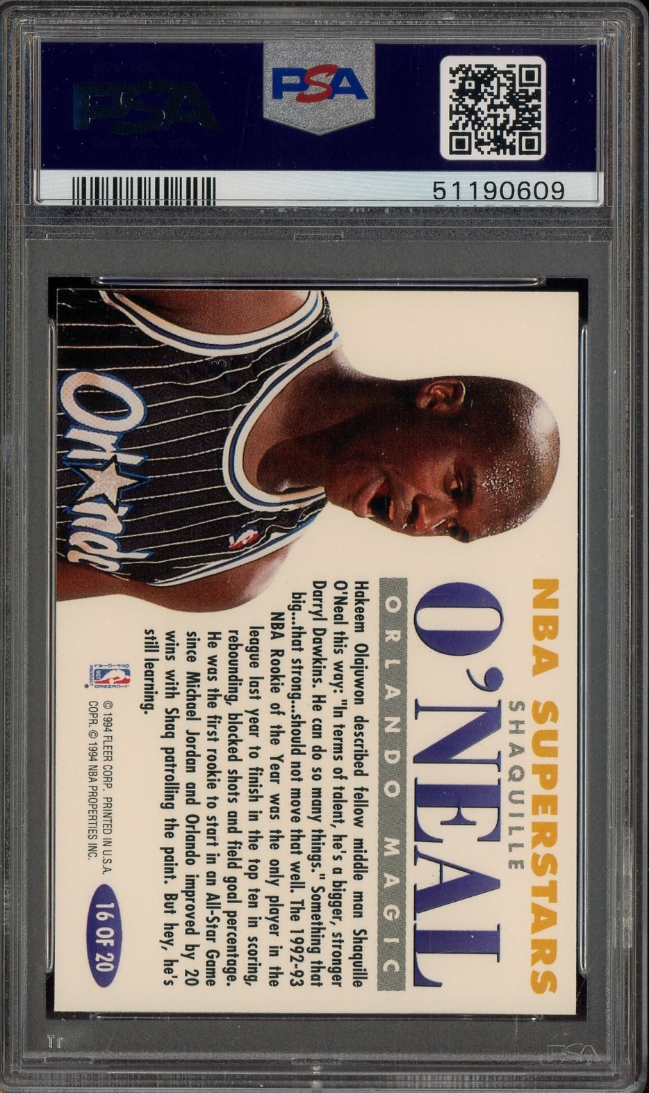 1993 Shaquille O'Neal HOF Fleer NBA Superstars #16 Magic PSA 10  GEM MINT view 2