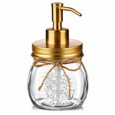 Amolliar Mason Jar Liquid Soap Dispenser, 10OZ Glass Lotion Dispenser, Gold