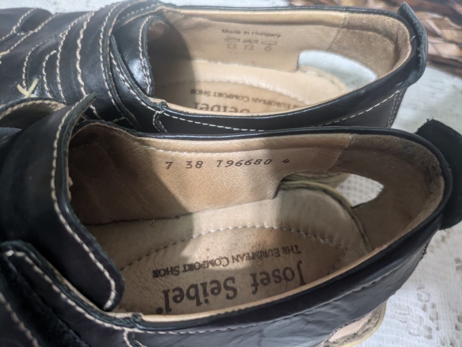 Womens Boho Sandels Josef Seibel Sz 7 Black Leather  Fisherman Shoes Retail$75