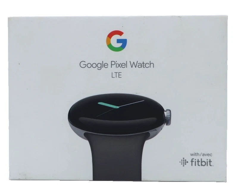 Google Pixel Watch LTE 41mm Silver Stainless Steel Case Charcoal Band NEW!