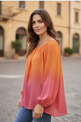 Lafayette 148 Size P Orange 100% Silk Pullover Blouse With Built-In Tank Top