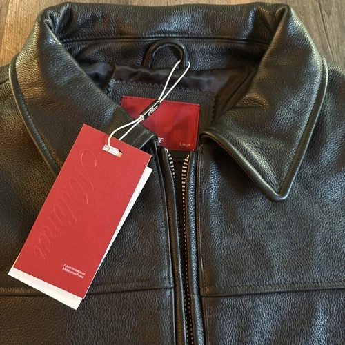 Mutimer Men's Black Leather Full-Zip Jacket, Point Collar, Size L, NEW with tags image 2