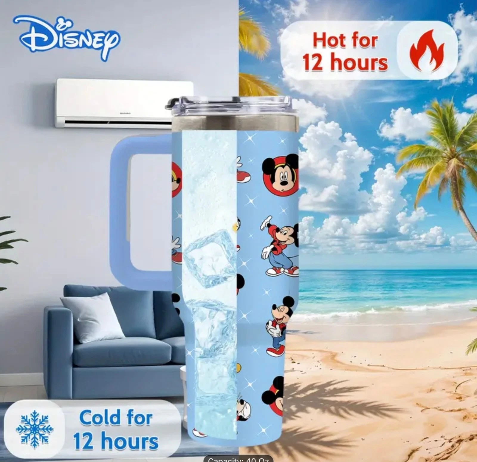 40 oz Stainless Steel Mickey Mouse Tumbler with Handle