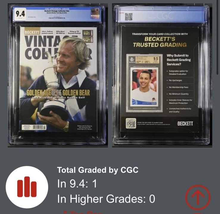 JACK NICKLAUS RARO DE COLECCIÓN REVISTA BGS 2025 PORTADA EE. UU. PGA GOLF LEGEND CGC 9.4 Foto 3 de 3