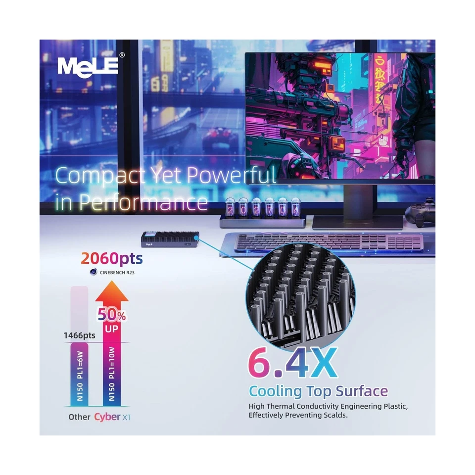 MeLE Fanless Mini PC N150 16GB RAM LPDDR5 512GB SSD,Win11 Pro Small Micro Des... - Image 3 of 4