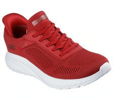 Skechers Bobs Shoes Women Wide Fit Slip Ins Red Sport Comfort Memory Foam 117497