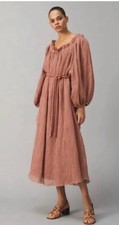 Tory Burch Linen Gauze Oversized Bishop Sleeve Midi Dress Terra-Cotta S-XL