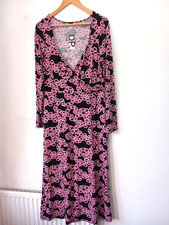 Dorothy Perkins 14 Wrap Effect Stretchy Dress Midi Maxi Black Pink Chain New