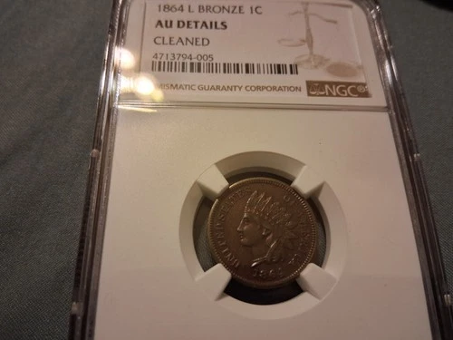 1864-L Indian Head Cent Penny graded AU