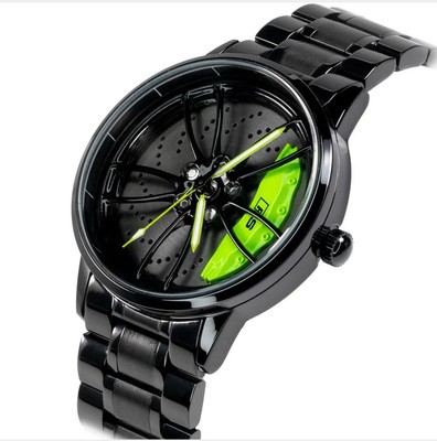 HMNwatch Armbanduhr Herrenuhr Felgen Design  Drift  schwarz/grün Motorsport 