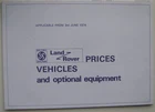 Land Rover inc Optional Equipment Price List 1974 June