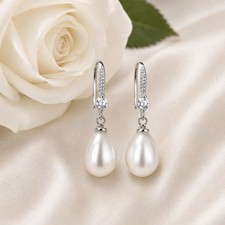 Pearl Earrings Rhinestones Siver Dangle for Women Fashion Jewelry Uk New