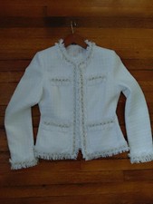 Women’s textured white jacket collarless long sleeve M S 4 Boston P $148 Gold 