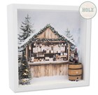 Geschenkrahmen Holz Bilderrahmen Diorama Weihnachtsmarkt Glühwein LED Tannenbaum