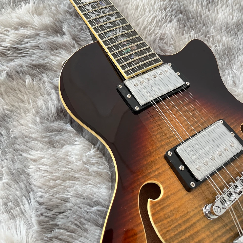 12 String Electric Guitar Mahogany Body F Hole Humbucker Pickup Flame Maple - Image 2 of 4