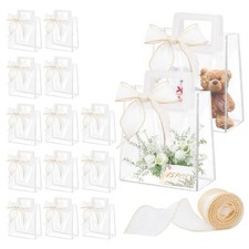 15 Pcs Clear Gift Bags with Handles, Transparent PVC Gift Bag with Ribbon, Re...