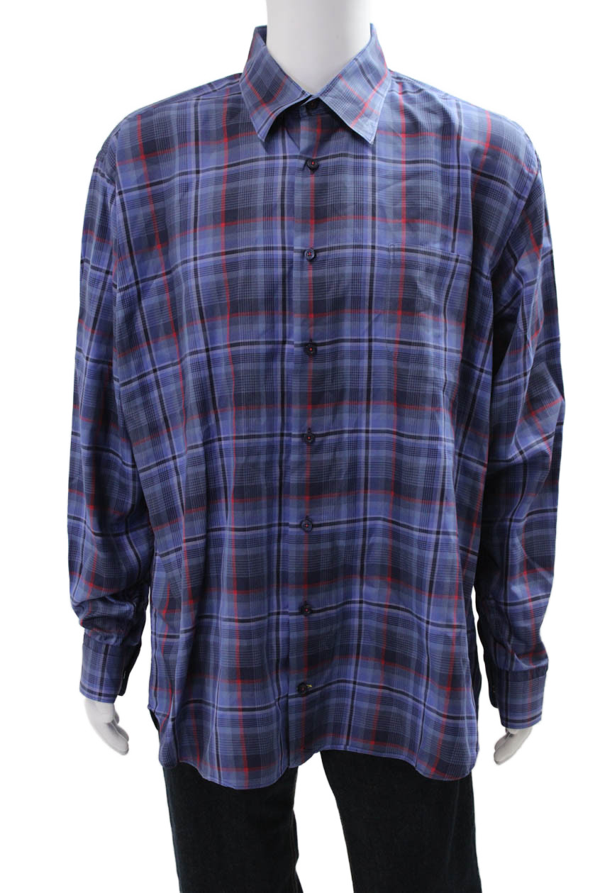 Robert Talbott Mens Button Front Collared Plaid P… - image 1