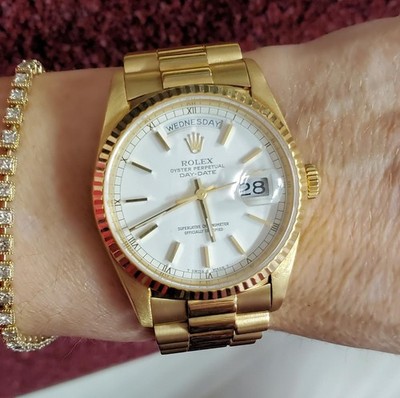 Rolex Day-Date 18238 18k Gold President White Dial 36mm 1989 Quickset Automatic