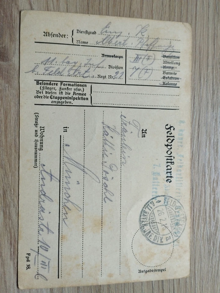 Feldpostkarte 1.WK 25.02.1916 Gelaufen - Bild 1 von 3