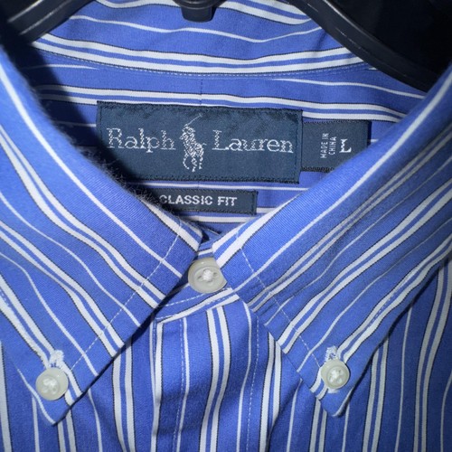 Ralph Lauren Shirt Mens Large Blue White Striped Classic Fit Button Down Pony - Picture 7 of 10