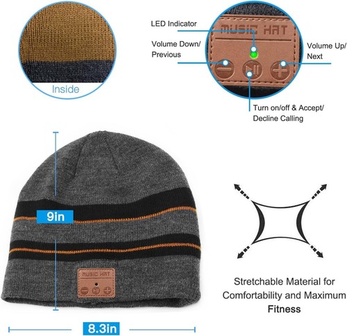 Wireless Bluetooth Beanie Hat Unisex Knit Winter Warm Music One Size, Brown - Picture 4 of 7