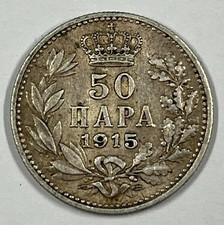 Serbia / Yugoslavia - 1915 50 Para - Peter I - .835 Silver (TC620)