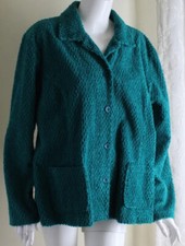 Focus -sz L Xl Teal Emerald Art-to-wear Banded Chenille Woven Jacket Blazer