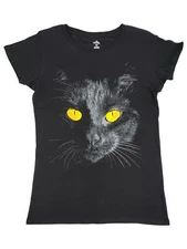 Womens Black Cat Face Eyes Halloween Short Sleeve Cotton T-Shirt Top Shirt
