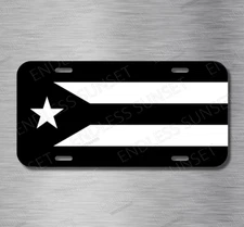 Puerto Rico Rican Flag Black & White Boricua PR License Plate Front Auto Tag