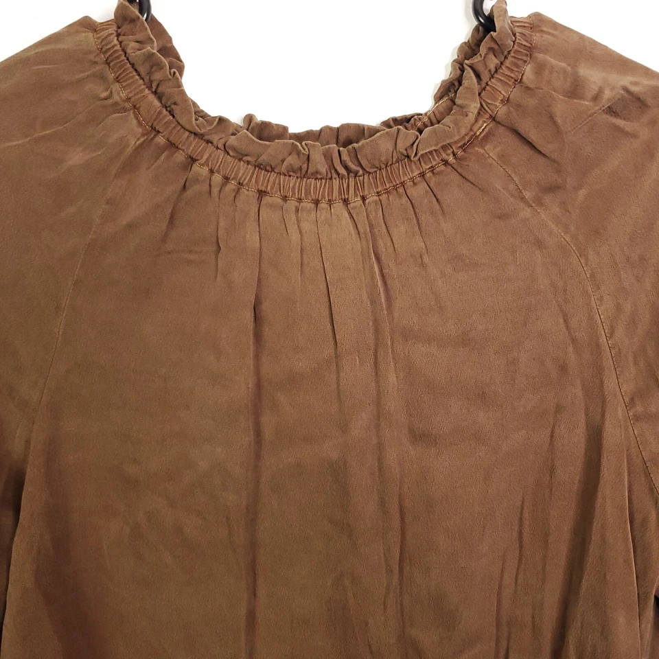 Top de tela piedra para mujer M marrón cambray con volantes escote ajustado ropa informal Foto 2 de 4