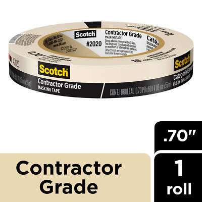 Scotch  Contractor Grade Masking Tape 2020-18AP, 0.70 in x 60.1 yd (18mmx 55m)