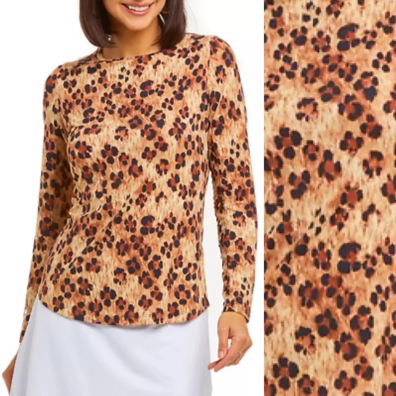 IBKUL Top Size XL Crew Neck Long Sleeve Leopard Golf Tennis Pickleball Mobwife