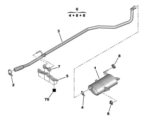 Kit Collier d'Echappement Sangle de Fixation Silencieux Arrière Côté Droit AVEC Silentbloc compatible pour 206 SW CC Van - 170632 175562