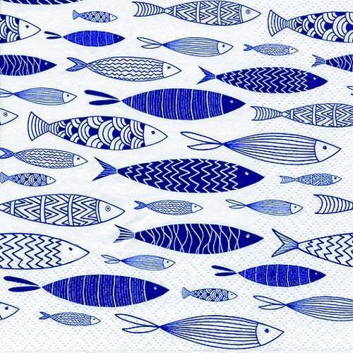 20 Servietten Shoal of Blue Fish Fische blau See Meer Tiere Kommunion 33x33cm