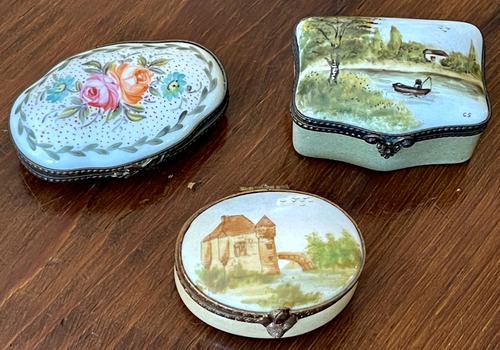 Menge 3 Vintage handbemalte Keramik Schmuck Boxen YY578
