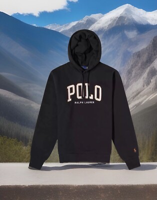 NWT-POLO RALPH LAUREN Men s Black RL+  POLO  Spell Out Fleece  Hoodie Sm