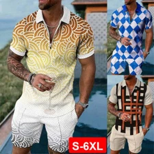 Mens 2-Piece Set Sweatsuit Short Sleeve T Shirts & Shorts Set Summer-Outfit USA