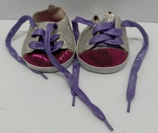 BABY Build-A-Bear Glitter Shoes Silver Pink Purple Shoelaces Sneaker
