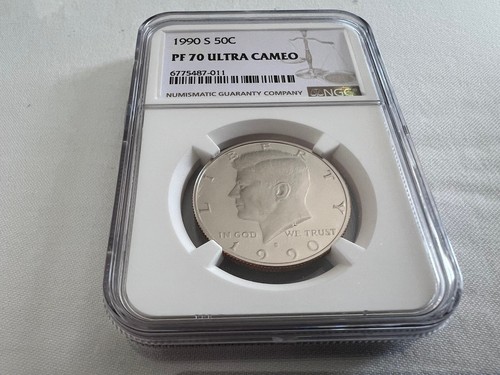 1990-S CLAD KENNEDY HALF DOLLAR NGC PF70 ULTRA CAMEO BROWN LABEL "TOP POP" - Picture 2 of 4
