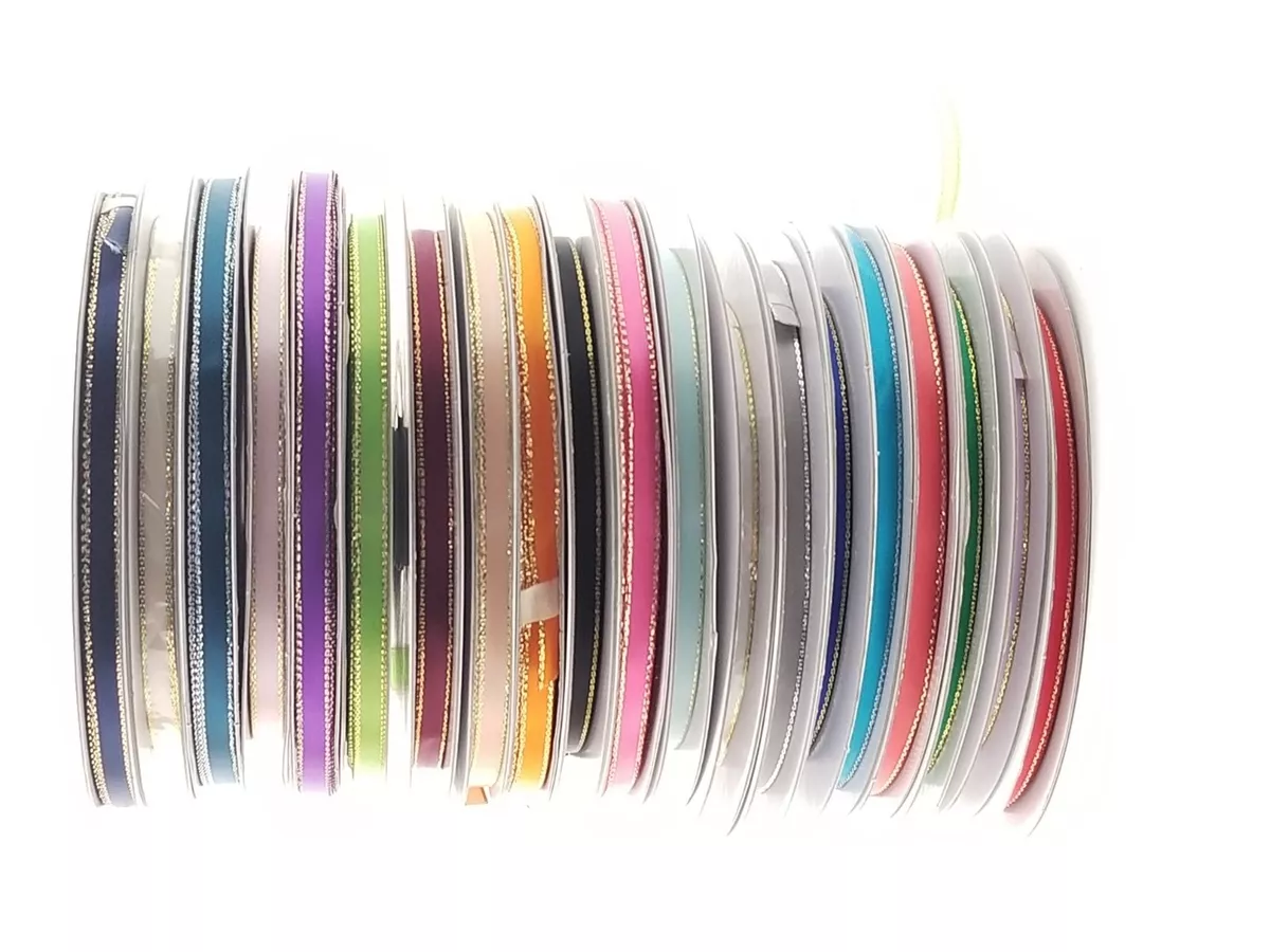 1/4 inch 50 Yards double Face Satin Ribbon Metallic Silver Edge FREE  SHIPPING