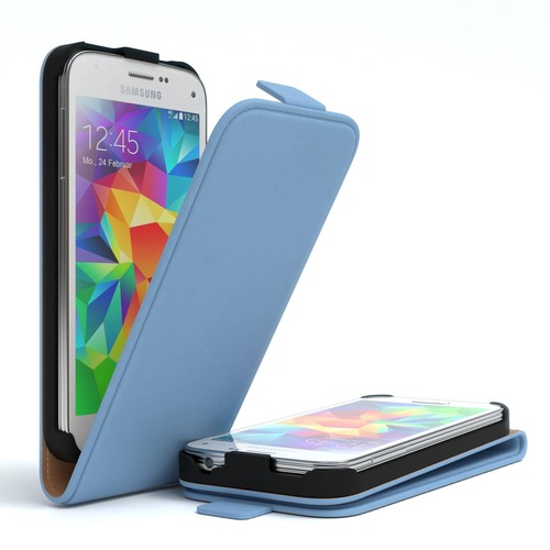Für Samsung Galaxy S5 Mini Klappetui Hülle Kunstleder Tasche Schutz Hell Blau - Bild 2 von 6