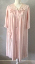 VTG SHADOWLINE Silky Pink Nylon Button Front Robe, 3/4 Length Sleeves, SZ Med
