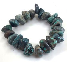 Blue Turquoise Bracelet Rough Nugget Beads Stretch Healing Gemstone Kingman 7"