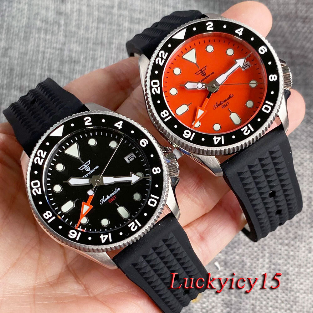 Tandorio 24H Bezel Mens Watch 20ATM Waterproof Orange GMT Japan