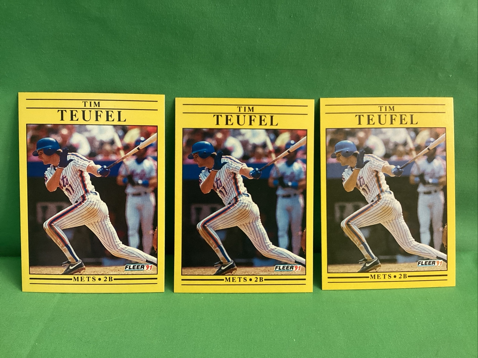 TIM TEUFEL, Three baseball cards, 1991 Fleer #162, New York Mets