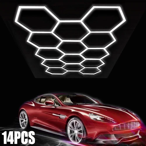 14 Hexagon LED Lighting Car Detail Retail Garage Workshop Home Gym Shop Barber - Picture 1 of 12