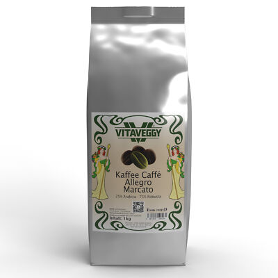 VITAVEGGY Kaffeebohnen Mischung 12x1KG ALLEGRO MARCATO 75% Robusta 25% Arabica