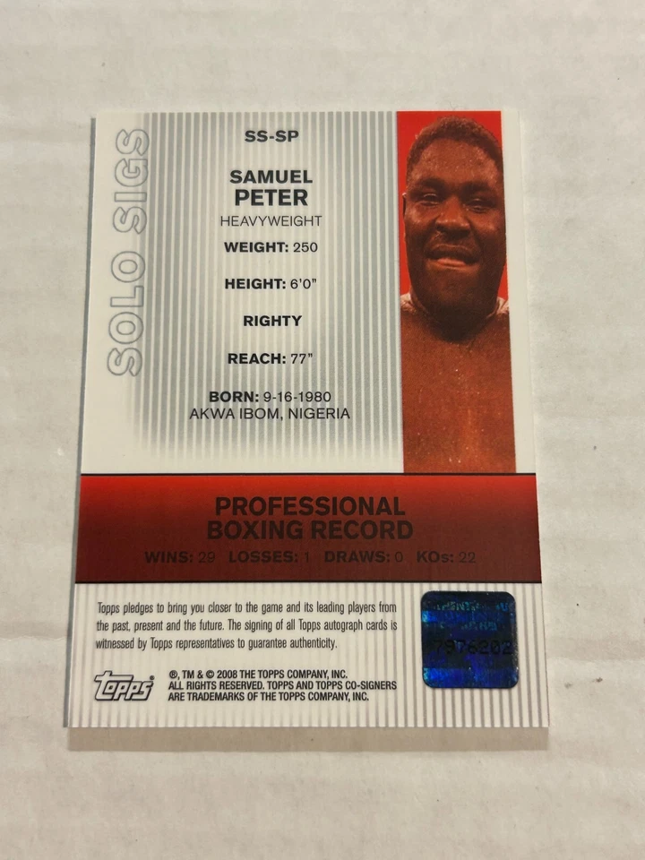 2008 TOPPS CO-SIGNERS UFC SAMUEL PETER SOLO SIGS AUTO SP - Image 2 of 2