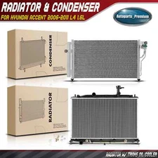 Radiator w/Trans & AC Condenser Cooling Kit for Hyundai Accent 2006-2011 L4 1.6L